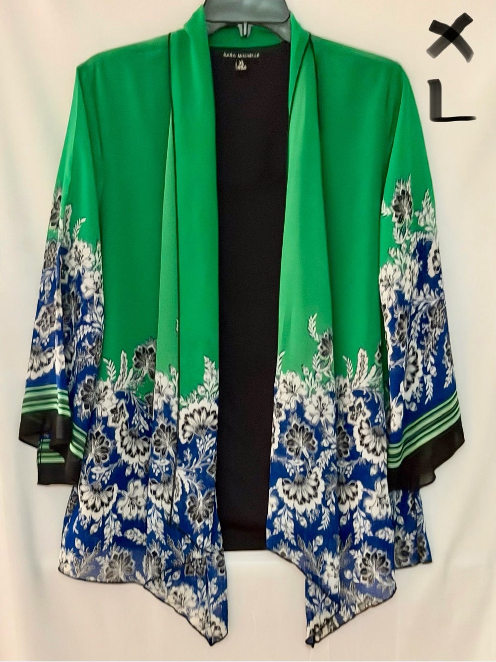 Sara Michelle Green and Blue Floral Open-Front Kimono